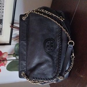 Tory Burch Black Pebbled Leather Shoulder Bag